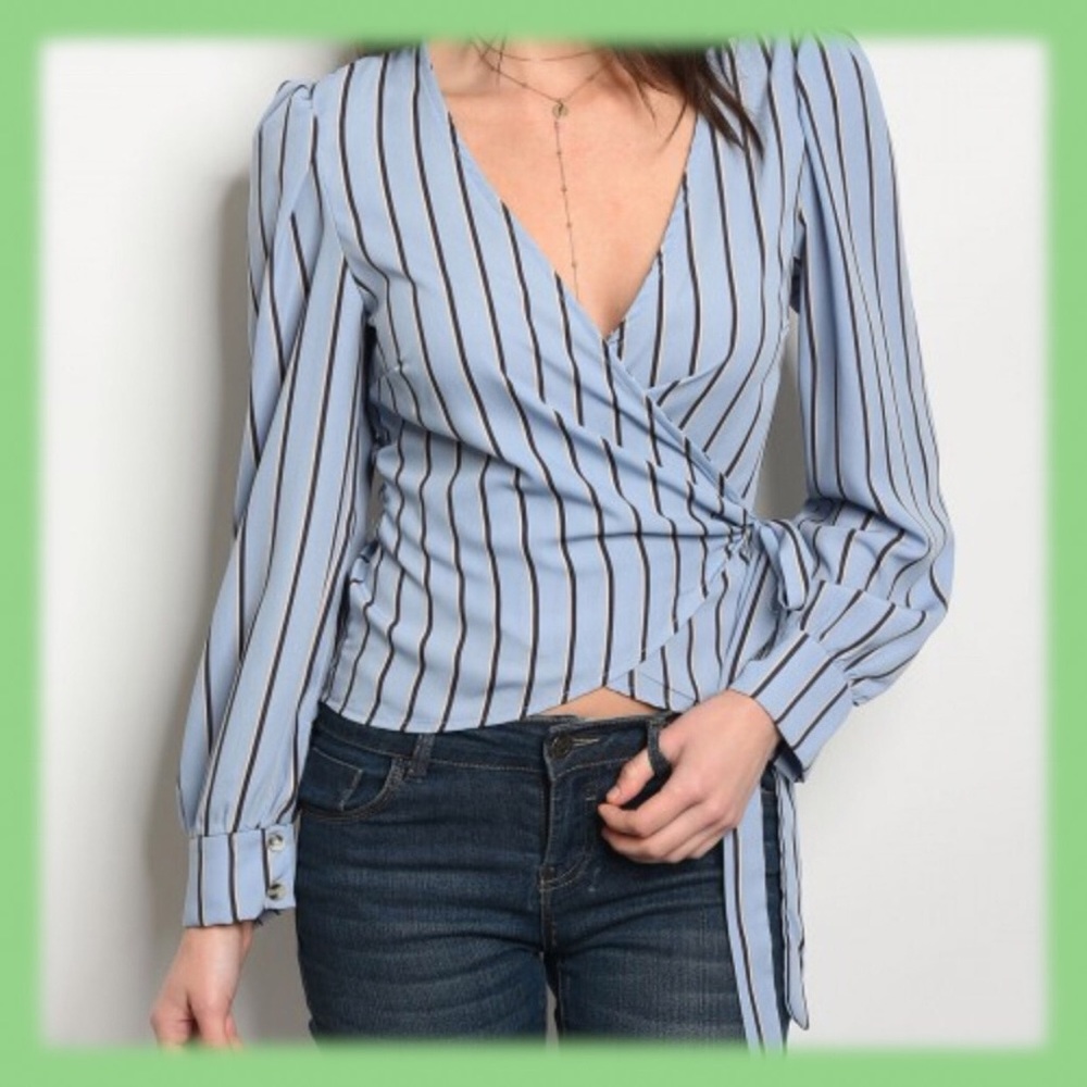 BLUE NAVY STRIPES WRAP TOP @LAST TWO - Picture 2 of 5
